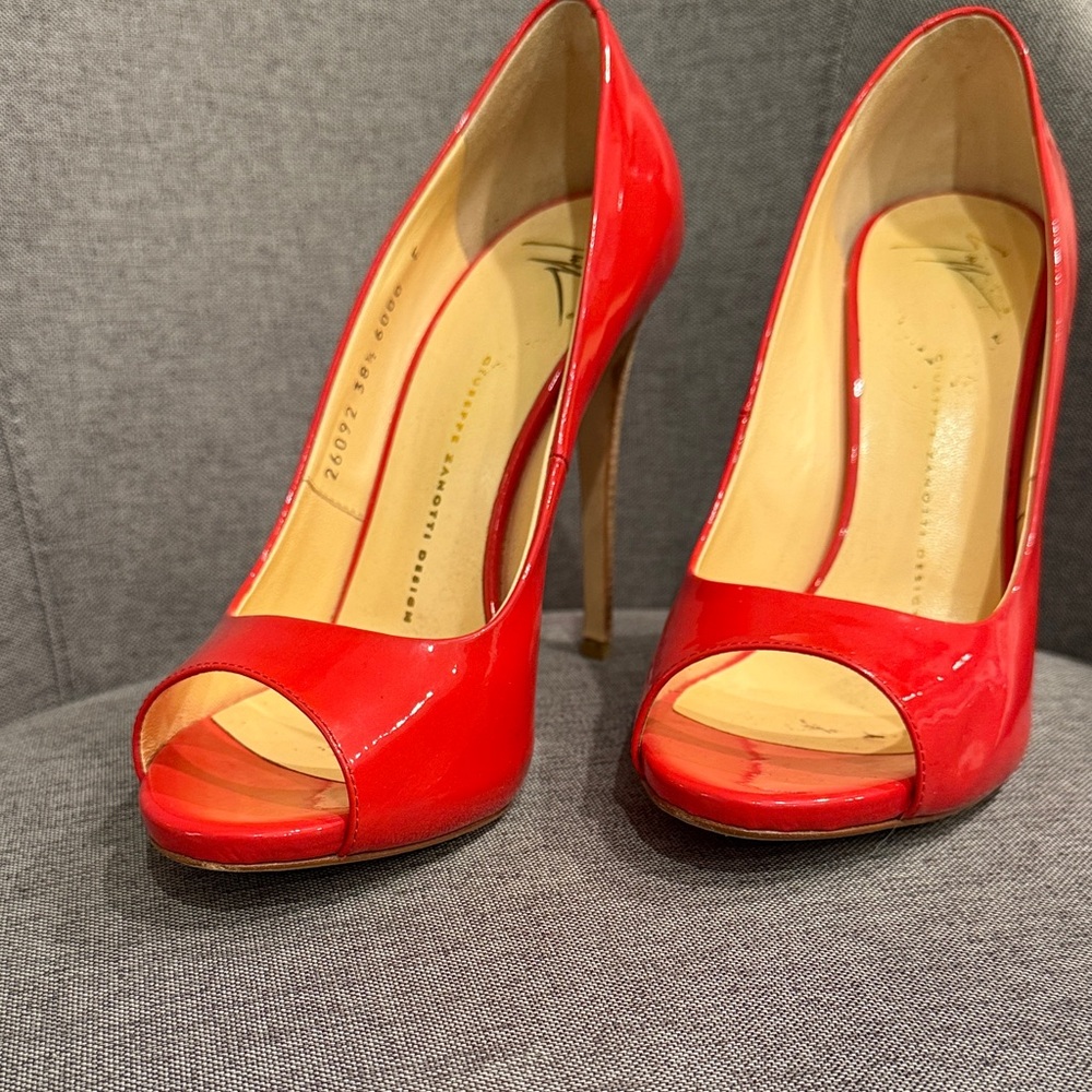 Giuseppe Zanotti Vibrant Red Peep-Toe Heels-Worn Once!